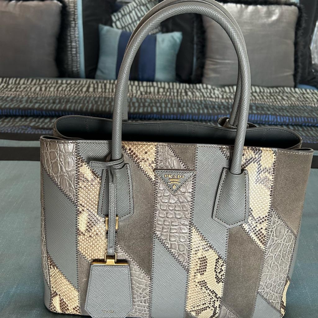 Prada grey exotic leather limited edition tote
