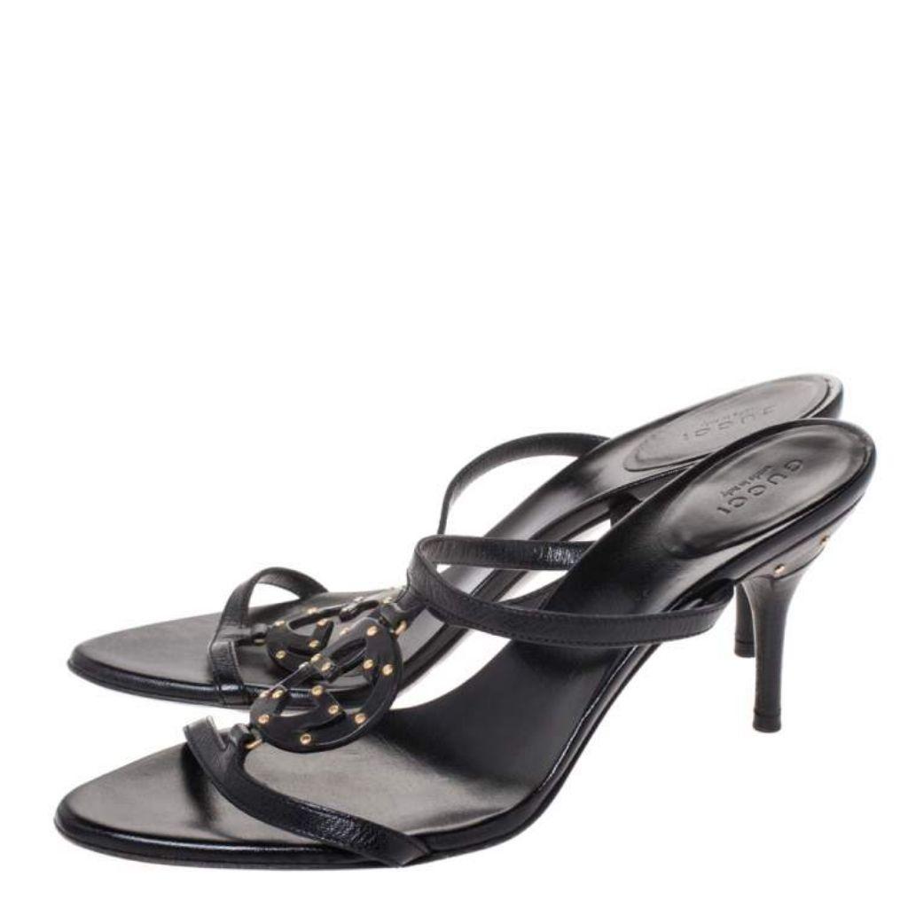 Gucci Black Leather Sandals