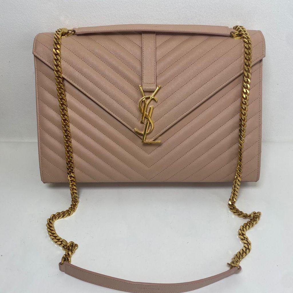 Yves Saint Laurent Beige Leather Monogram Envelope Shoulder Bag