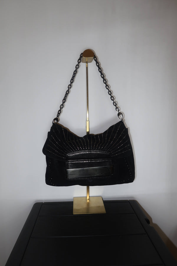 Jimmy Choo Black Studded Suede Chain Strap Handbag