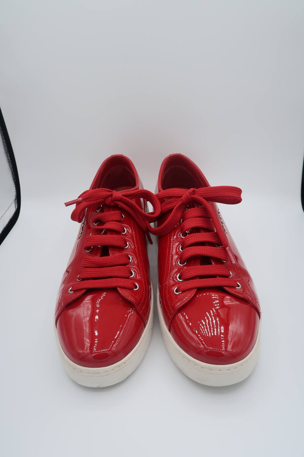 Red Patent Leather Lace Up Sneakers