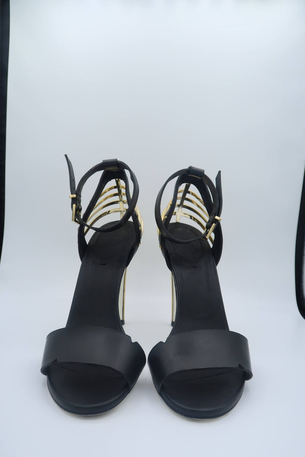 Fendi Black Leather Ankle Strap Sandals